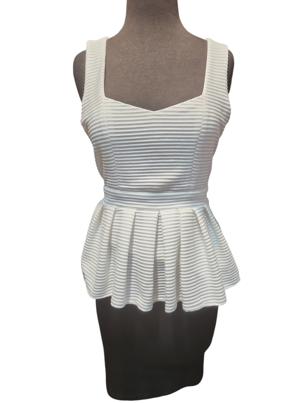 ANGL White Ribbed Peplum Tank M